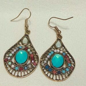 Chic Gold and Turquoise Drop Earrings